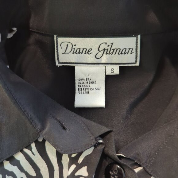 Vintage Diane Gilman Zebra Print Button-Up Black‎ White Silk Sequin Blouse Sz S - Picture 8 of 16